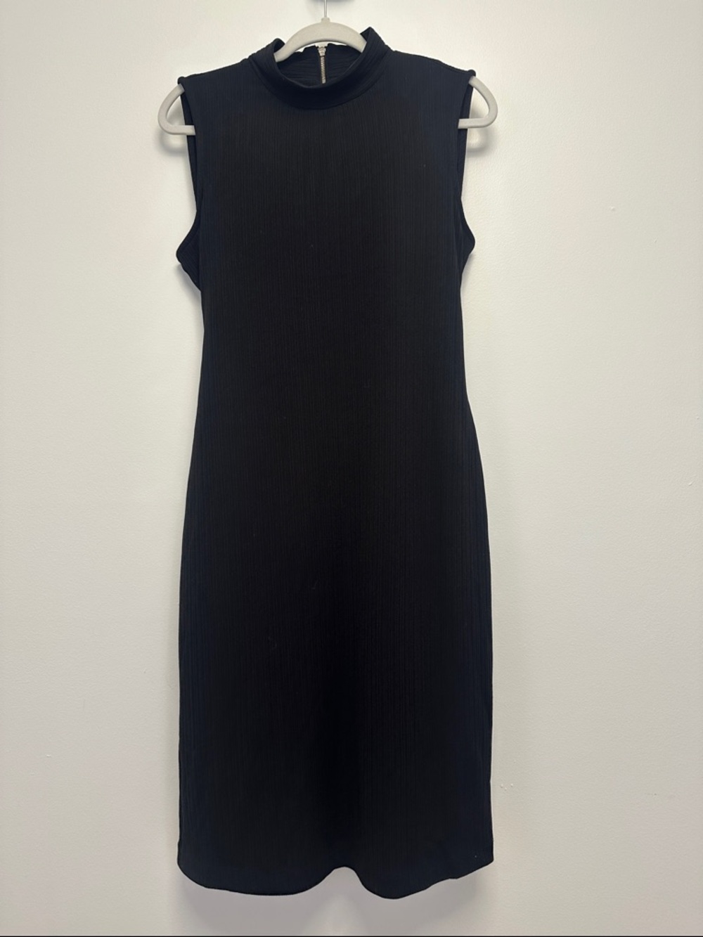 Tommy Hilfiger Black Sleeveless Ribbed Mock-Neck Midi Dress